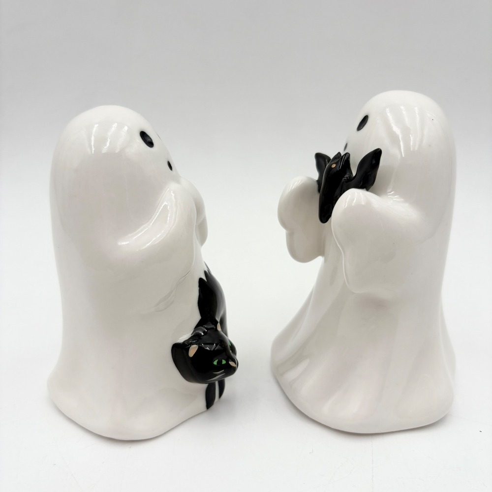 Halloween Tiered Tray Mini Ghost Black Cat Bat Ceramic Decor - Picture 2 of 6